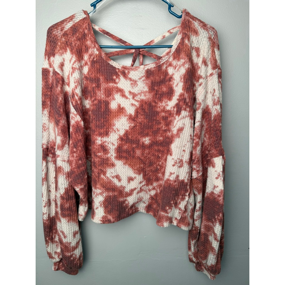 Women's Peach Love California Tie-Dye Top Red/White Size M